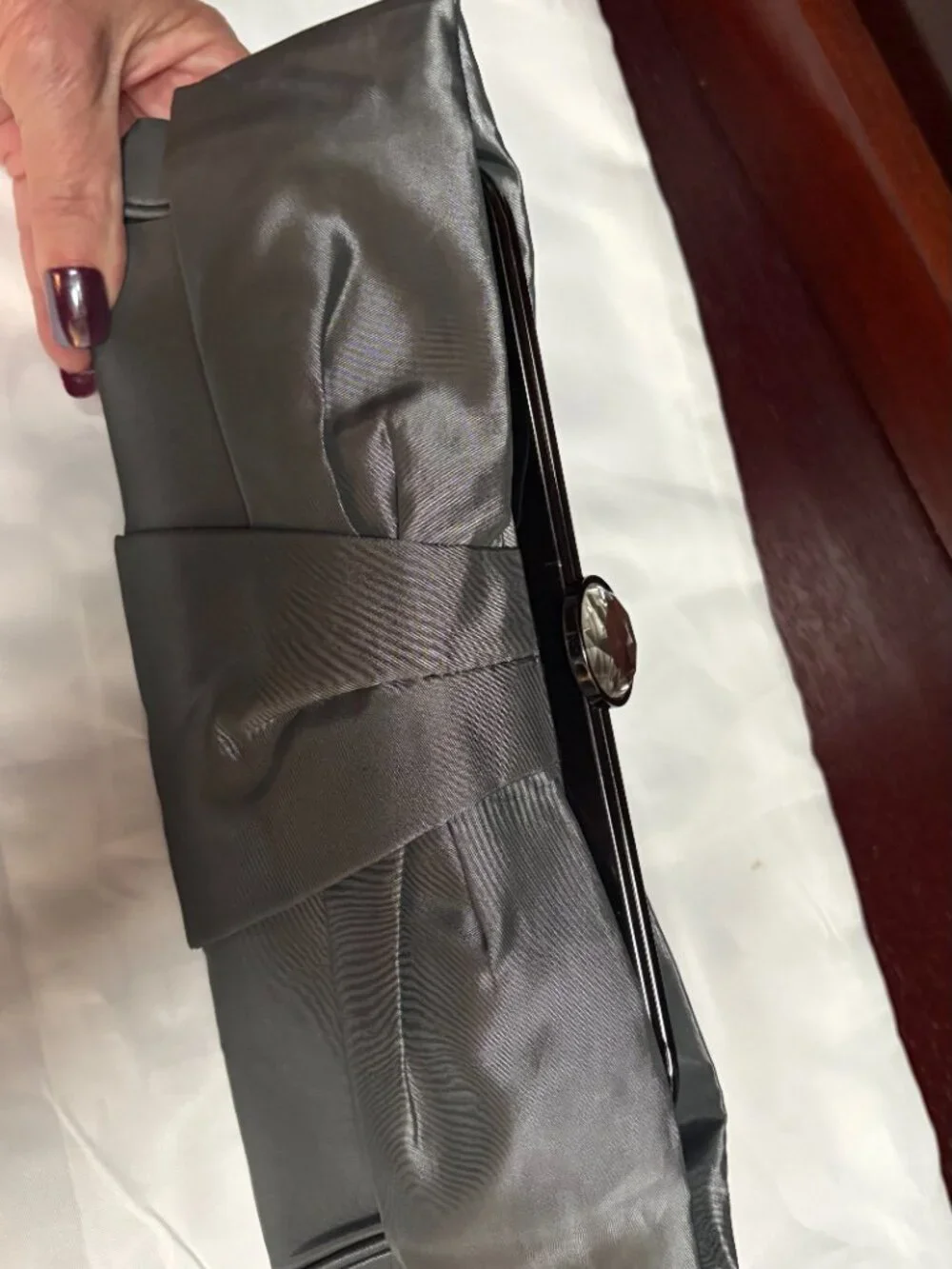 Kate Landry Satin Olive Green Evening Clutch - New